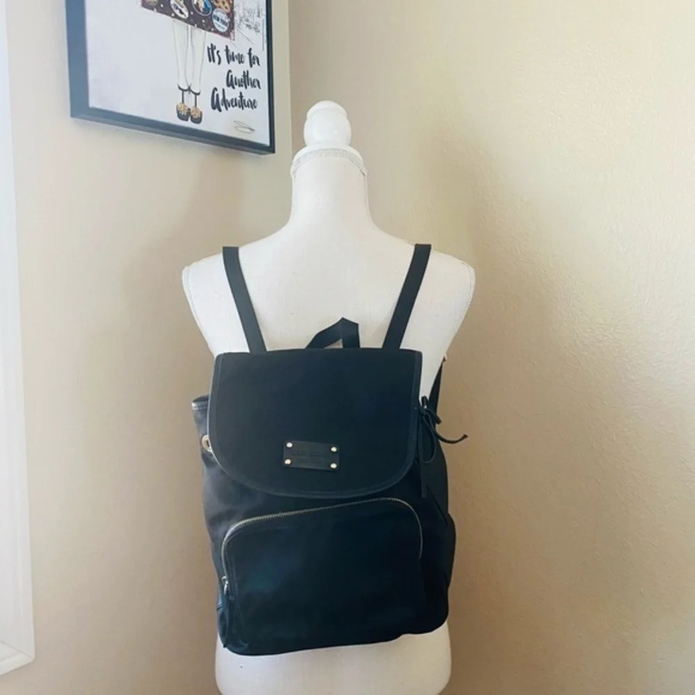 kate spade black nylon leather trim backpack